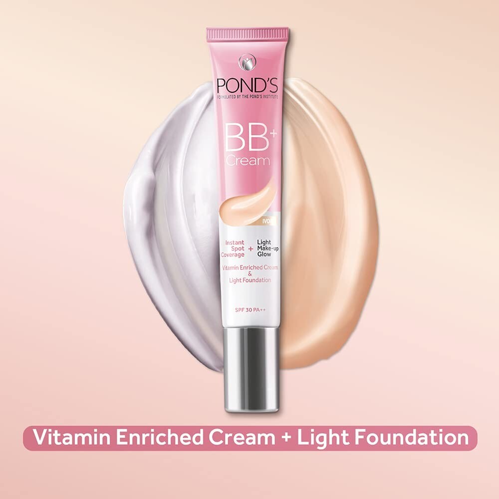 POND'S Bb+ Cream For All Skin Types,Ivory Lightweight Natural Foundation,18G