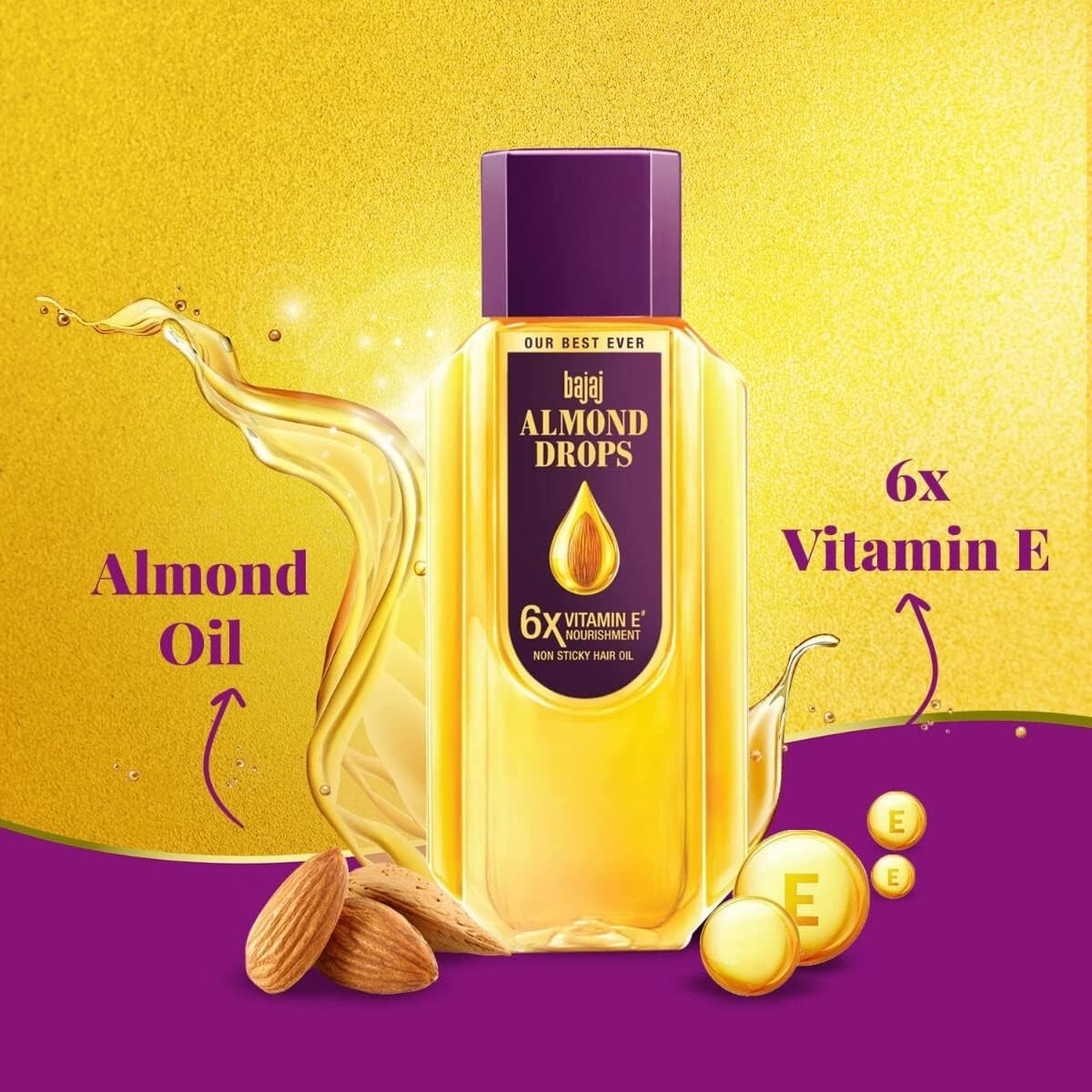 Bajaj Almond drops Non sticky hair oil -500ml, With vitamin - E  Free Shipping