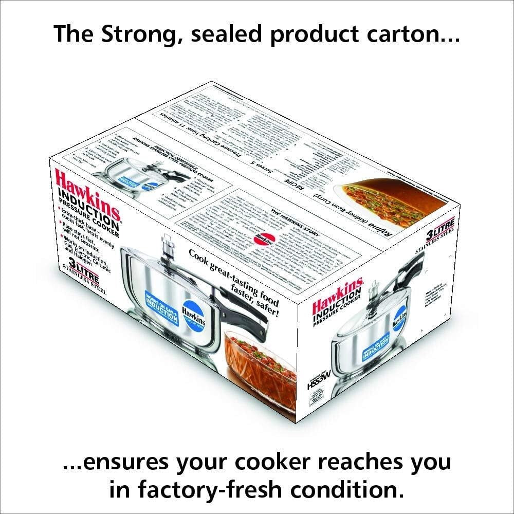 Hawkins Stainless Steel Induction Compatible Wide Pressure Cooker, 3 Litrer