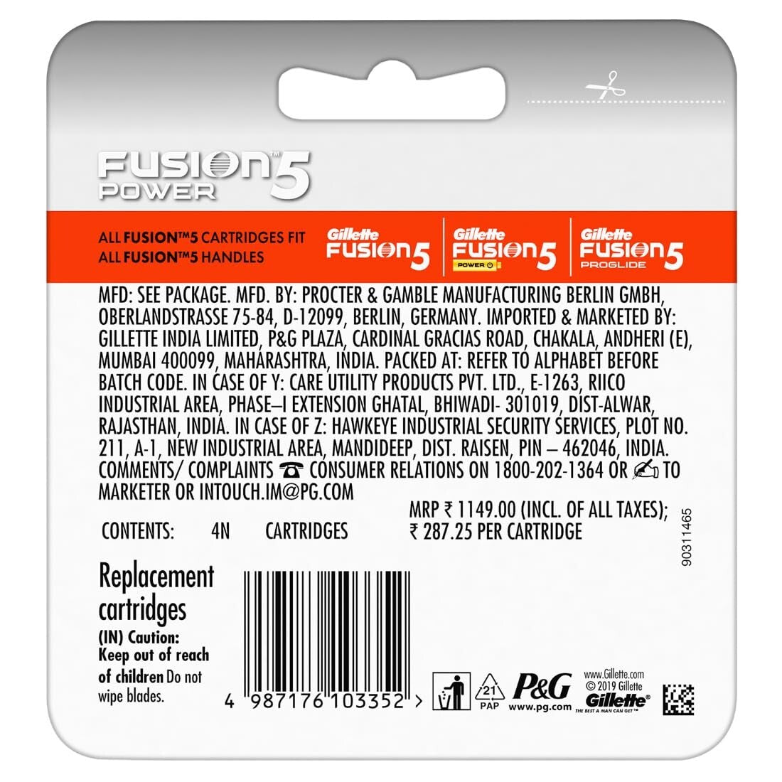 Gillette Fusion Power Men's Razor Blade Refill - 4 Pack (91726449)  Free Shippin