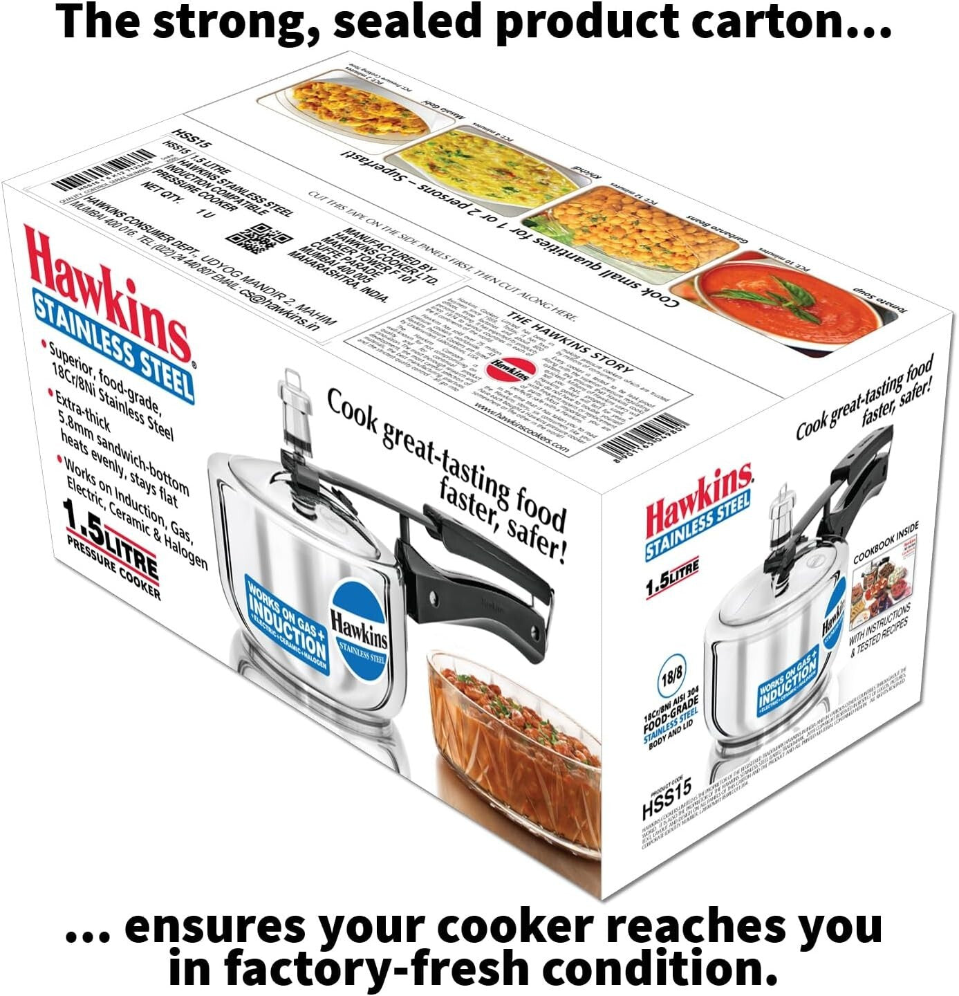 Hawkins Stainless Steel Pressure Cooker, 1.5 Litre Capacity  Free Shipping