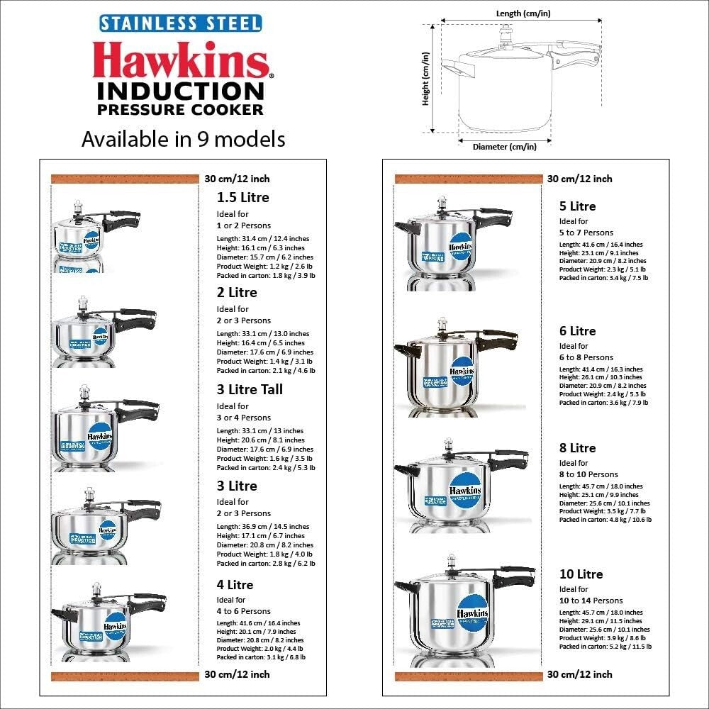 Hawkins Stainless Steel Induction Compatible Pressure Cooker, 10 Litre Capacity,