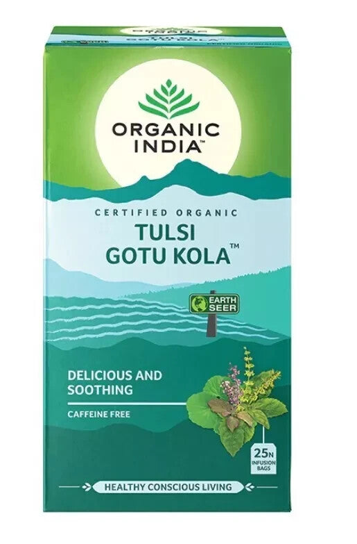 ORGANIC INDIA TULSI GOTU KOLA TEA TULSI 25 TEABAGS - Pack of 5  Free Shipping