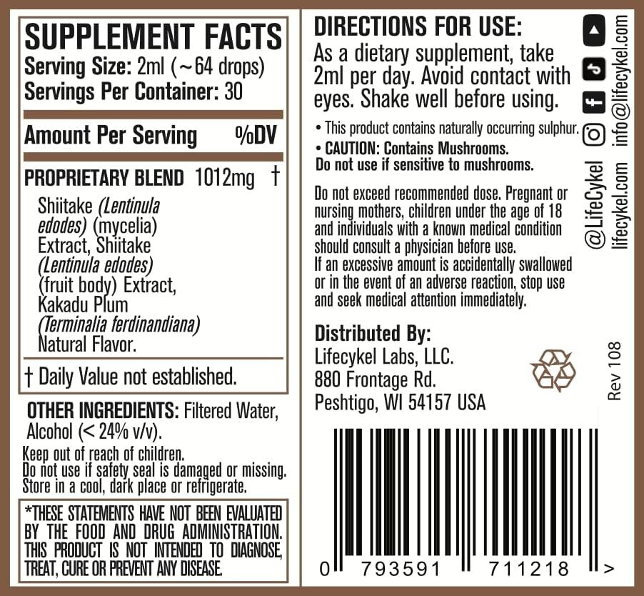 Life Cykel Shiitake Liquid Double Extract 120Ml  Free Shipping
