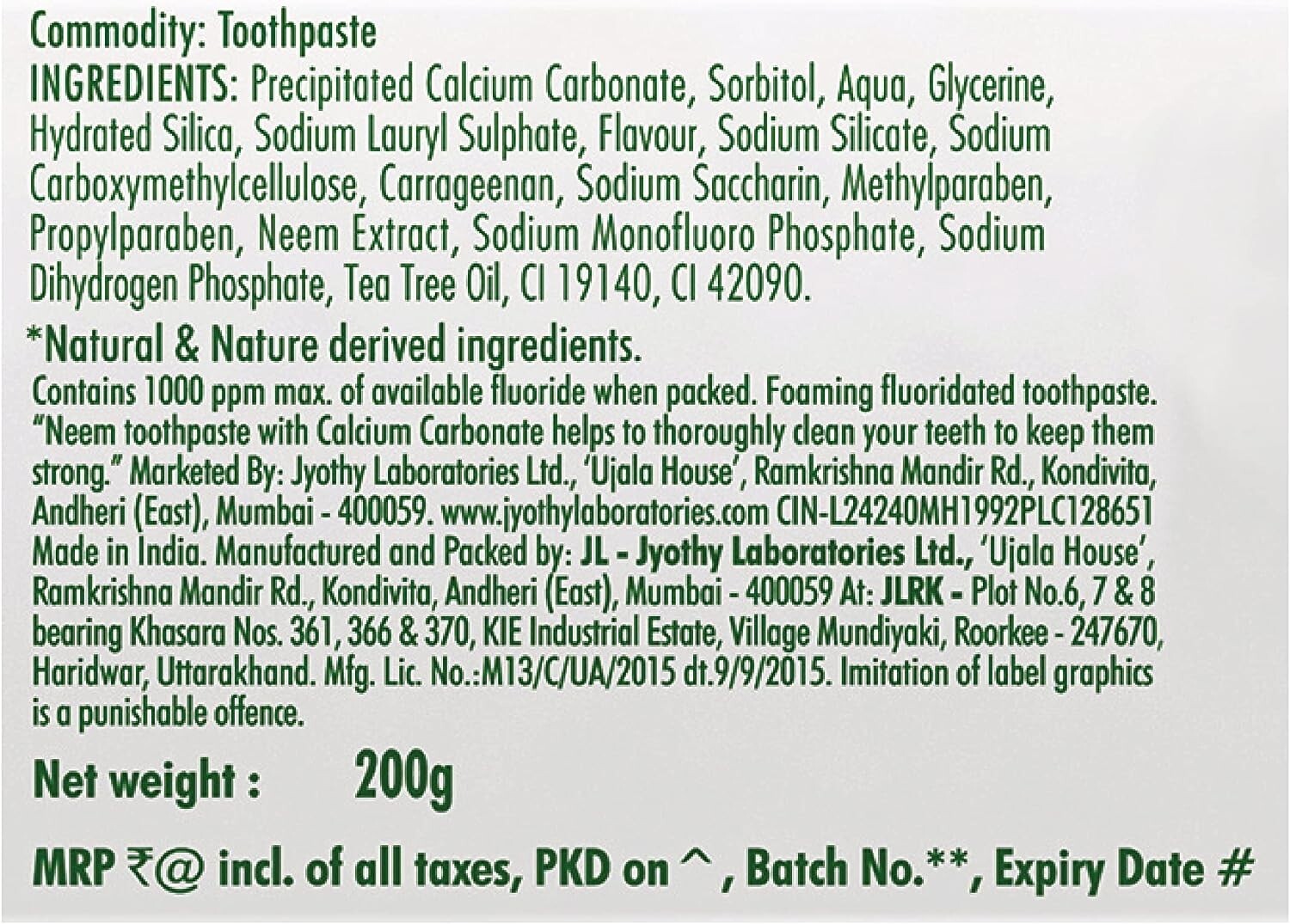 Neem Active Toothpaste, 200 grams  Free Shipping