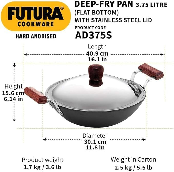 Futura Anodised Deep Fry Pan Flat Bottom With LID 3.75L FREE SHIPPING