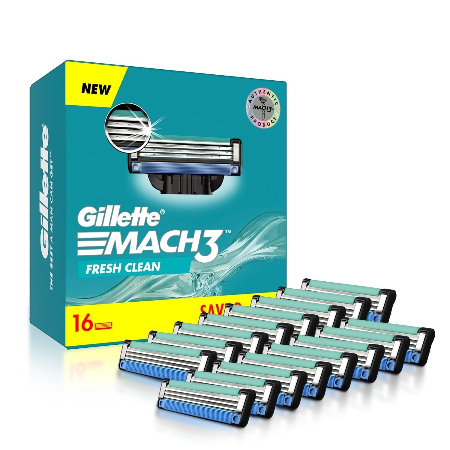 Gillette Mach3 Shaving 3-Bladed Cartridges, Pack Of 16, Men  Free Shipping
