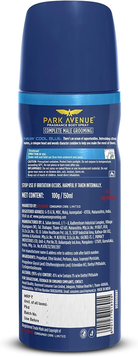 Park Avenue Cool Blue Classic Deo - For men 100g  Free Shipping