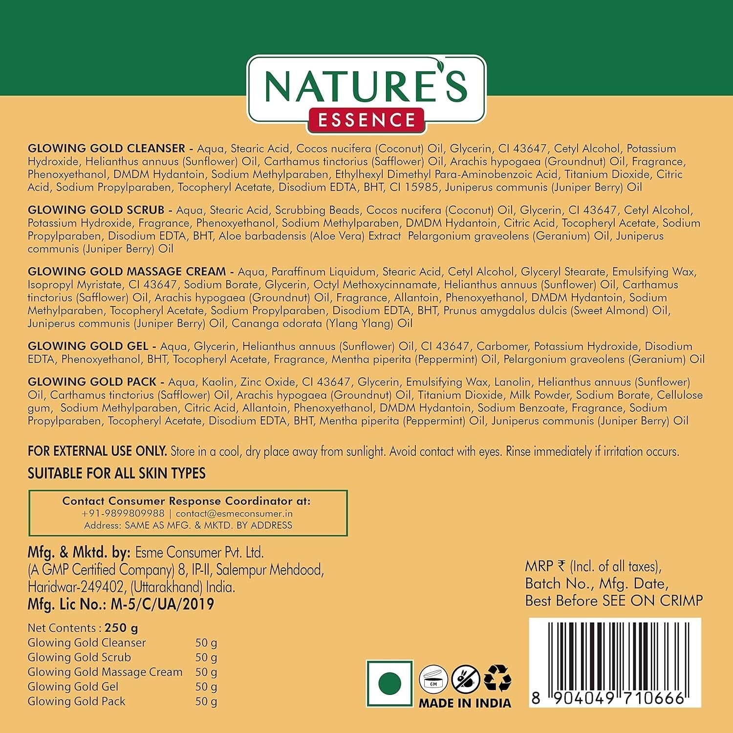 NATURES ESSENCE Advanced Glowing Gold Facial Kit, 250 gm  Free Shipping