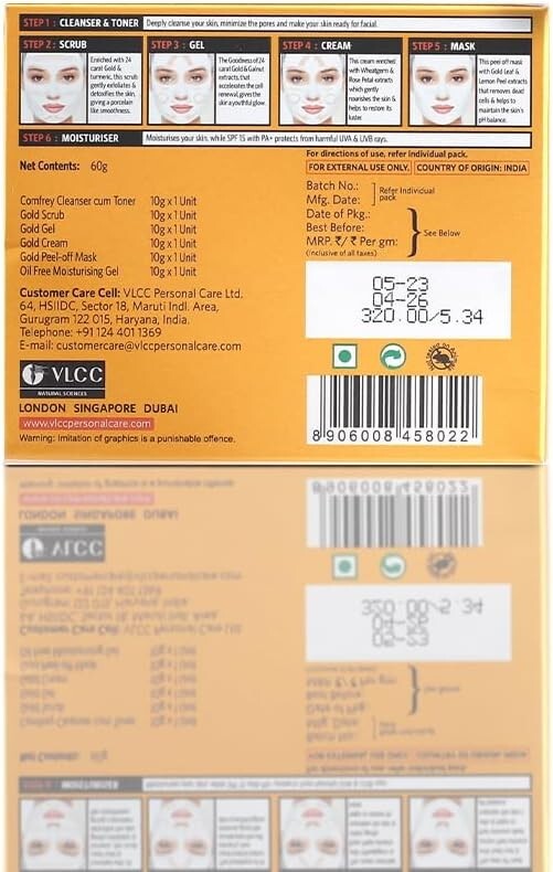 VLCC Gold Facial Kit 60 g  Free Shipping