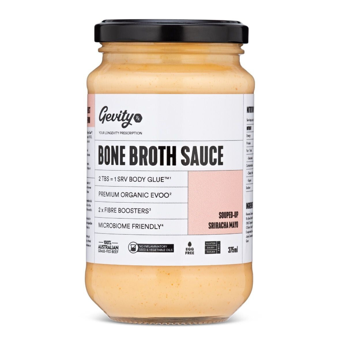 Gevity Rx Bone Broth Sauce Mayo Sriracha 375ml  Free Shipping