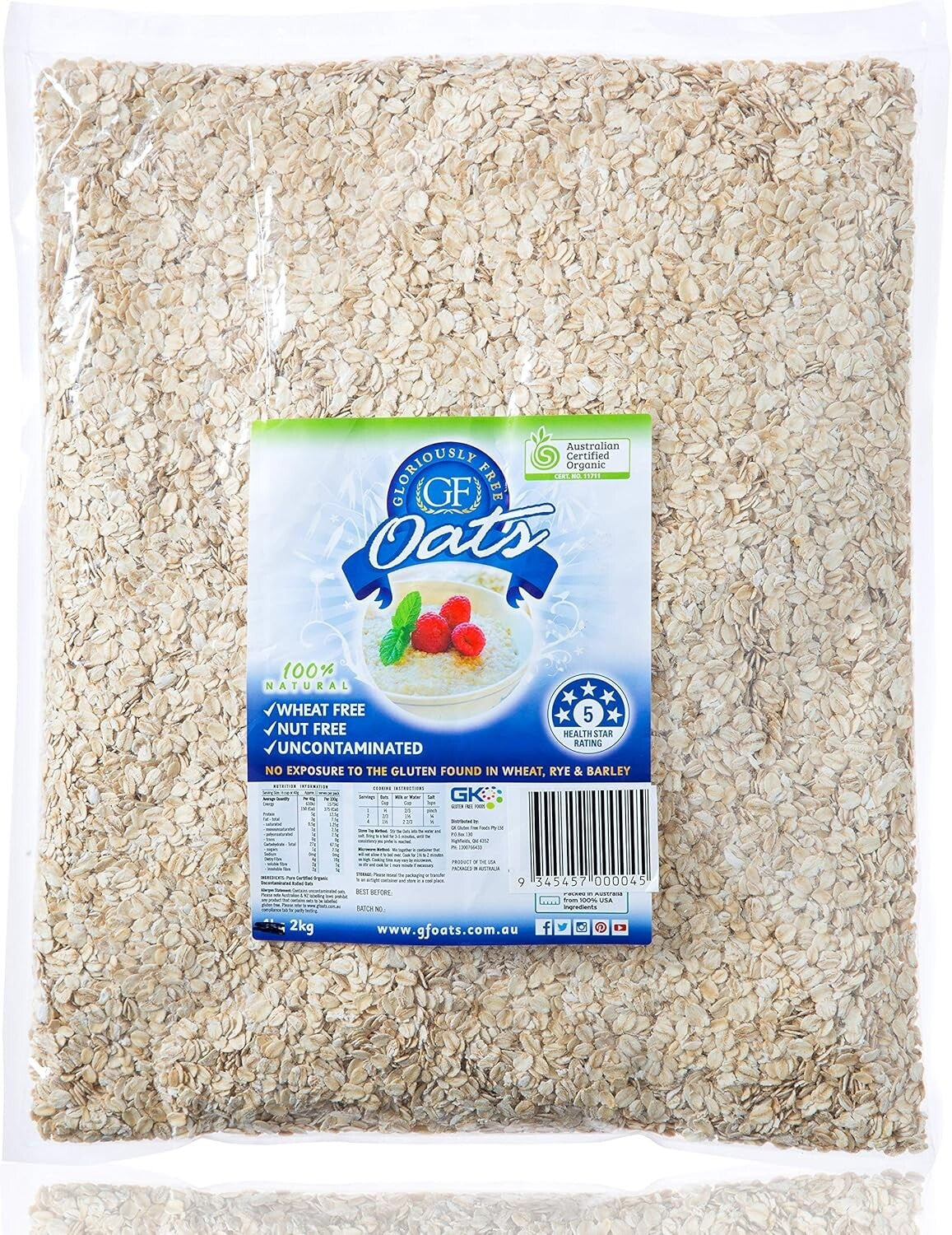 Gloriously Free Organic Uncontaminated Oats 2kg  Free Shipping