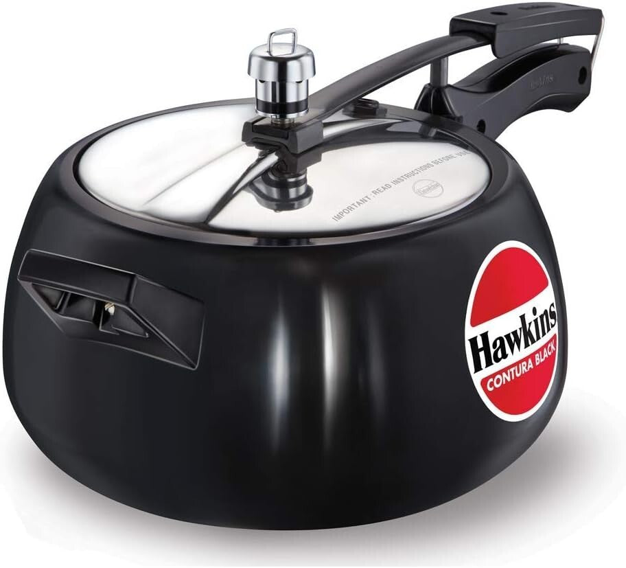 HAWKINS Hawkins Contura Black Pressure Cooker, 5 Litre, Black (Hard Anodized)