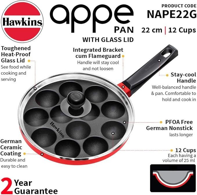 Futura Non Stick Appe Pan with Glass Lid, 22 Cm Size FREE SHIPPING