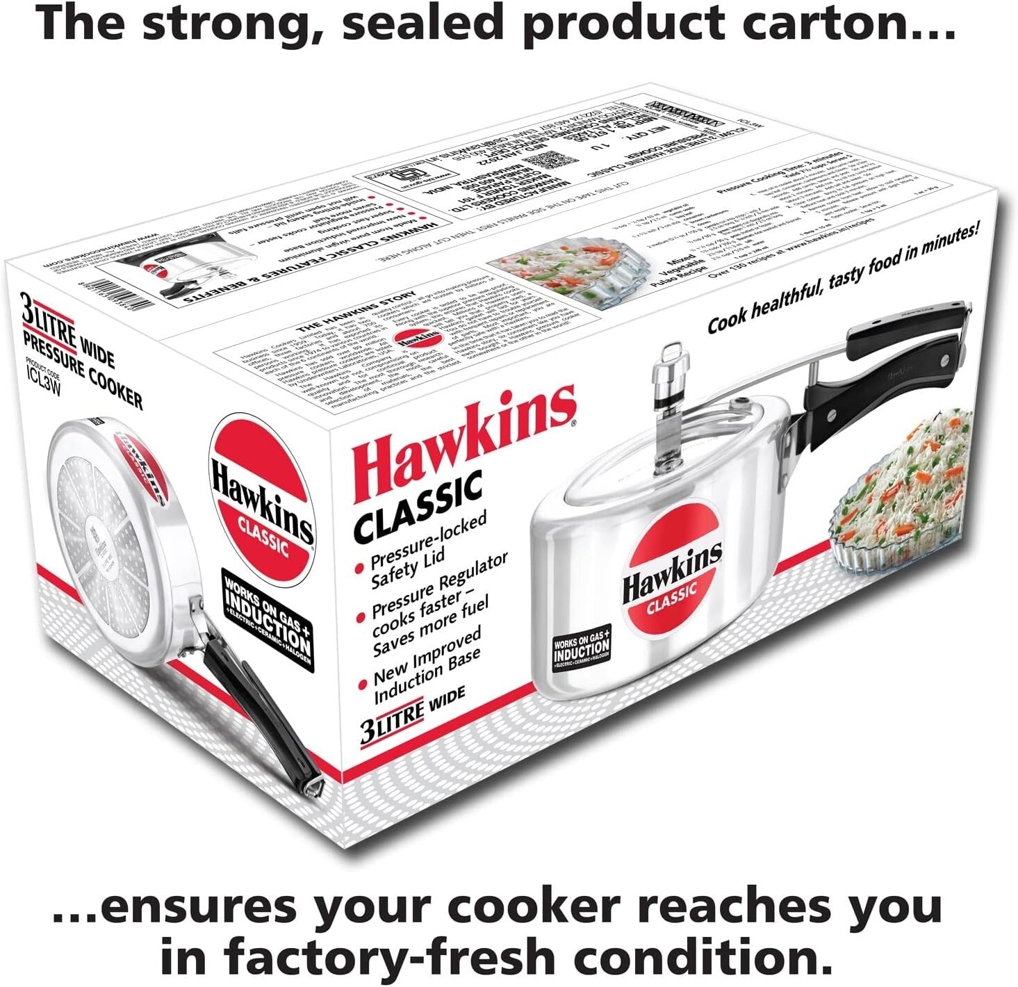 Hawkins Classic Induction Compatible Wide Pressure Cooker, 3 Litre Capacity