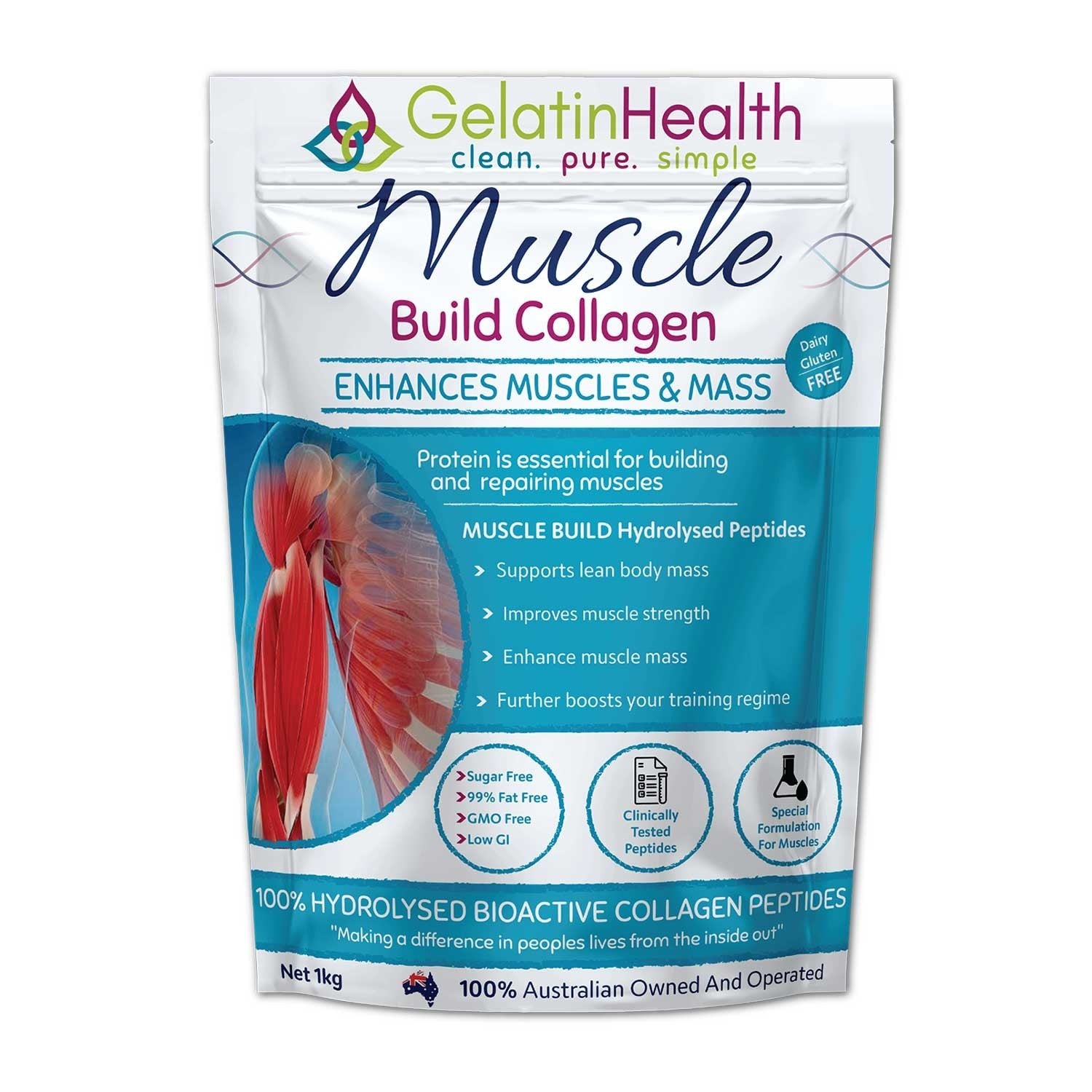 GELATIN HEALTH Muscles - 1Kg | 100% Beef Collagen Specific for Muscles FREE SHIP