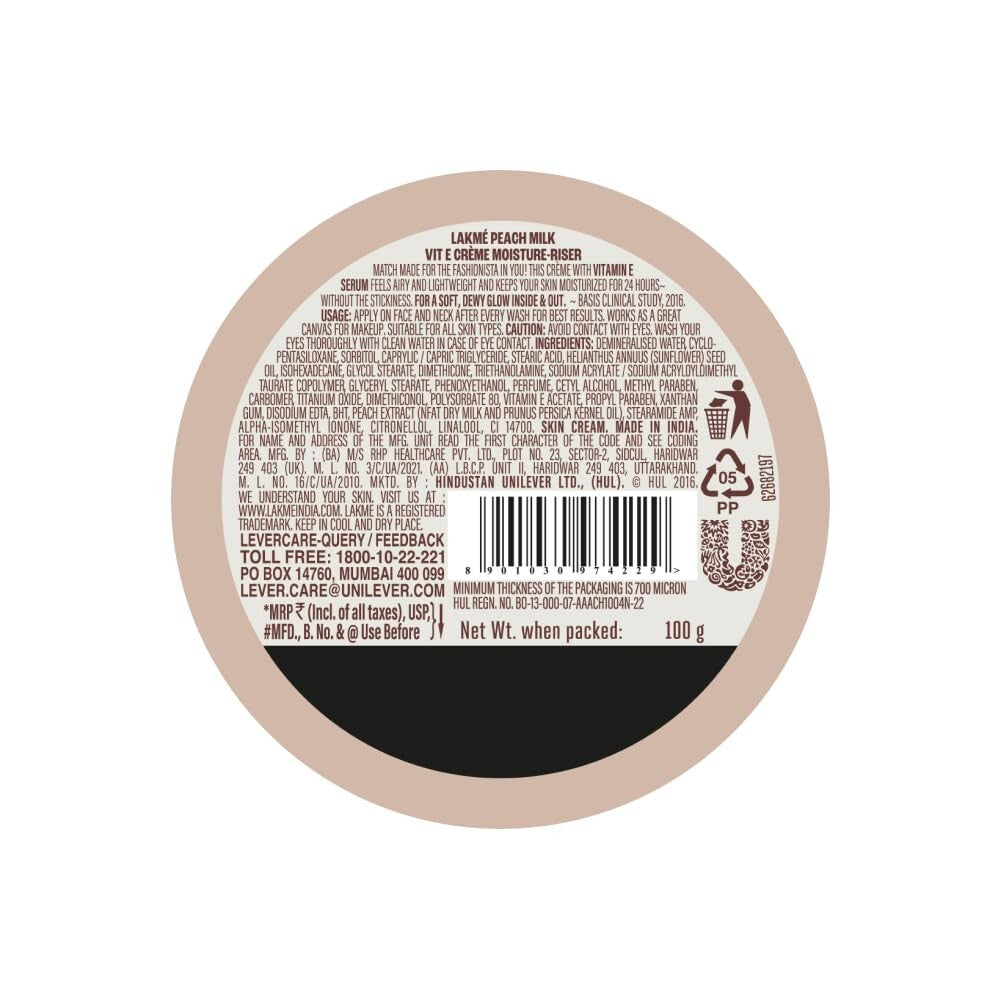 LAKME Peach Milk Soft Creme Moisturizer For Face 100g  Free Shipping
