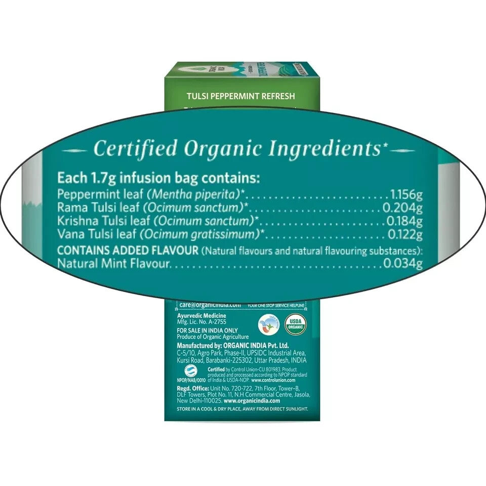 Organic India - Tulsi Tea Peppermint - 18 Tea Bags  Free Shipping