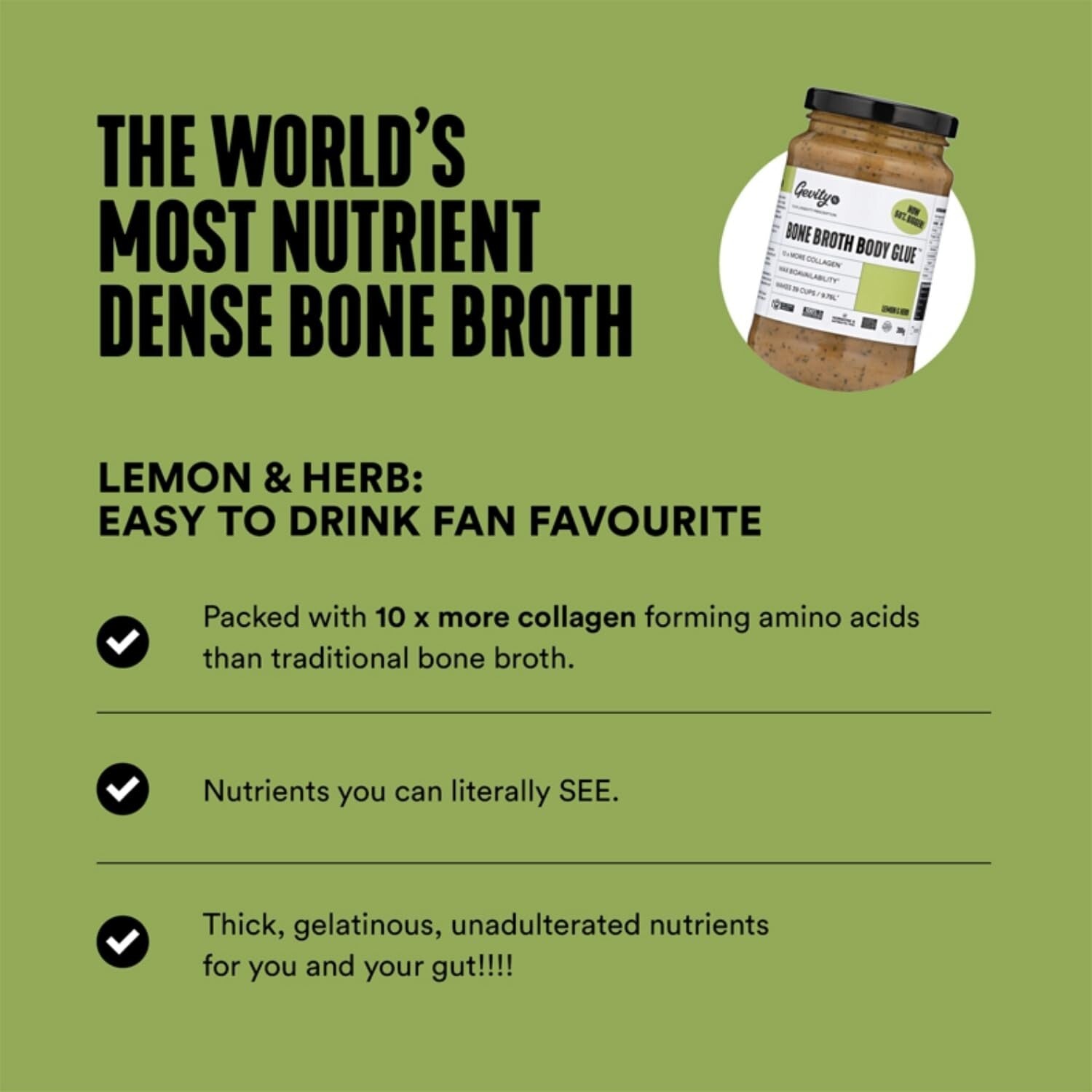 Gevity Rx Bone Broth Body Glue Lemon 390g  Free Shipping