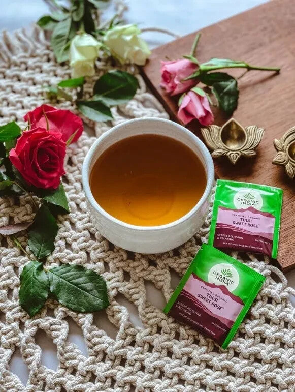 ORGANIC INDIA TEA TULSI SWEET ROSE 25 TEABAGS - Pack of 5  Free Shipping