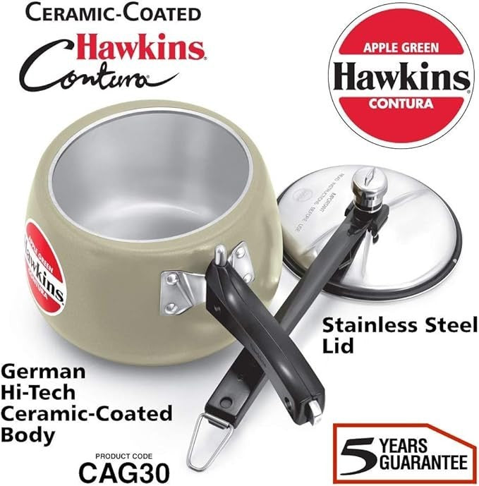 Hawkins Ceramic CAG30 Pressure Cooker, 3 L, Apple Green
