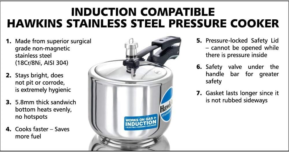 Hawkins Stainless Steel Tall Pressure Cooker, 3 Litre Capacity  Free Shipping