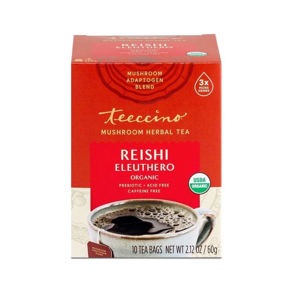 Teeccino Mushroom Herbal Tea Reishi Eleuthero x 10 Tea Bags