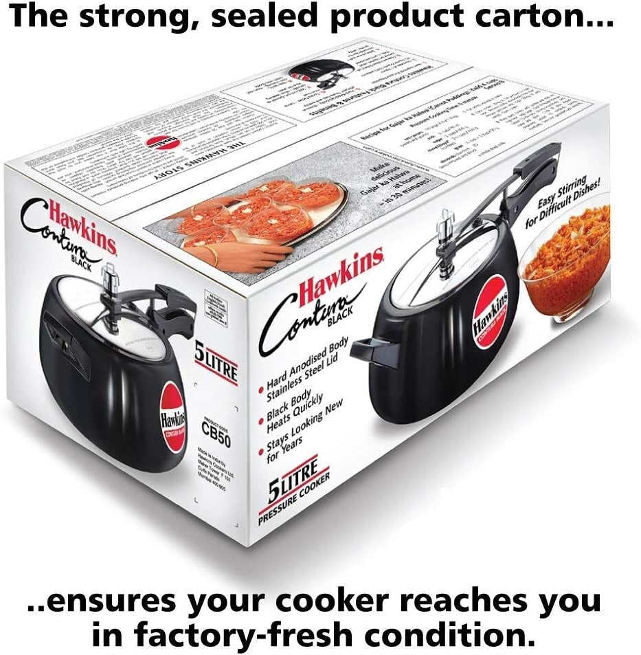 HAWKINS Hawkins Contura Black Pressure Cooker, 5 Litre, Black (Hard Anodized)