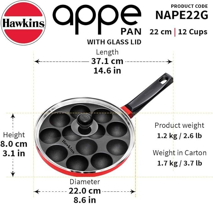 Futura Non Stick Appe Pan with Glass Lid, 22 Cm Size FREE SHIPPING
