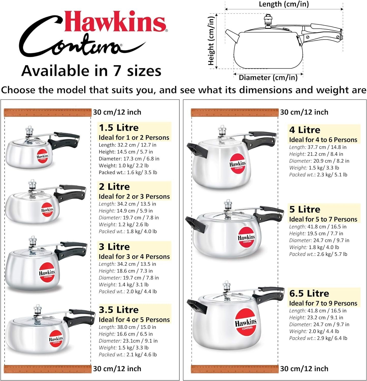 Hawkins Contura Pressure Cooker, 5 Litre Capacity Kitchen Cookware, Silver
