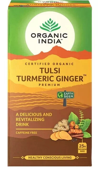 Organic India Tulsi Tea's - 25 Tea Bags (Tulsi Ginger Turmeric) - Pack of 5 