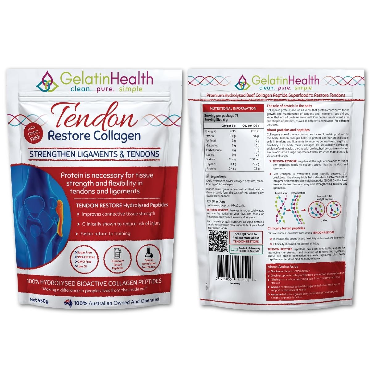 Gelatin Health -  Tendon Restore Collagen 450g FREE SHIPPING