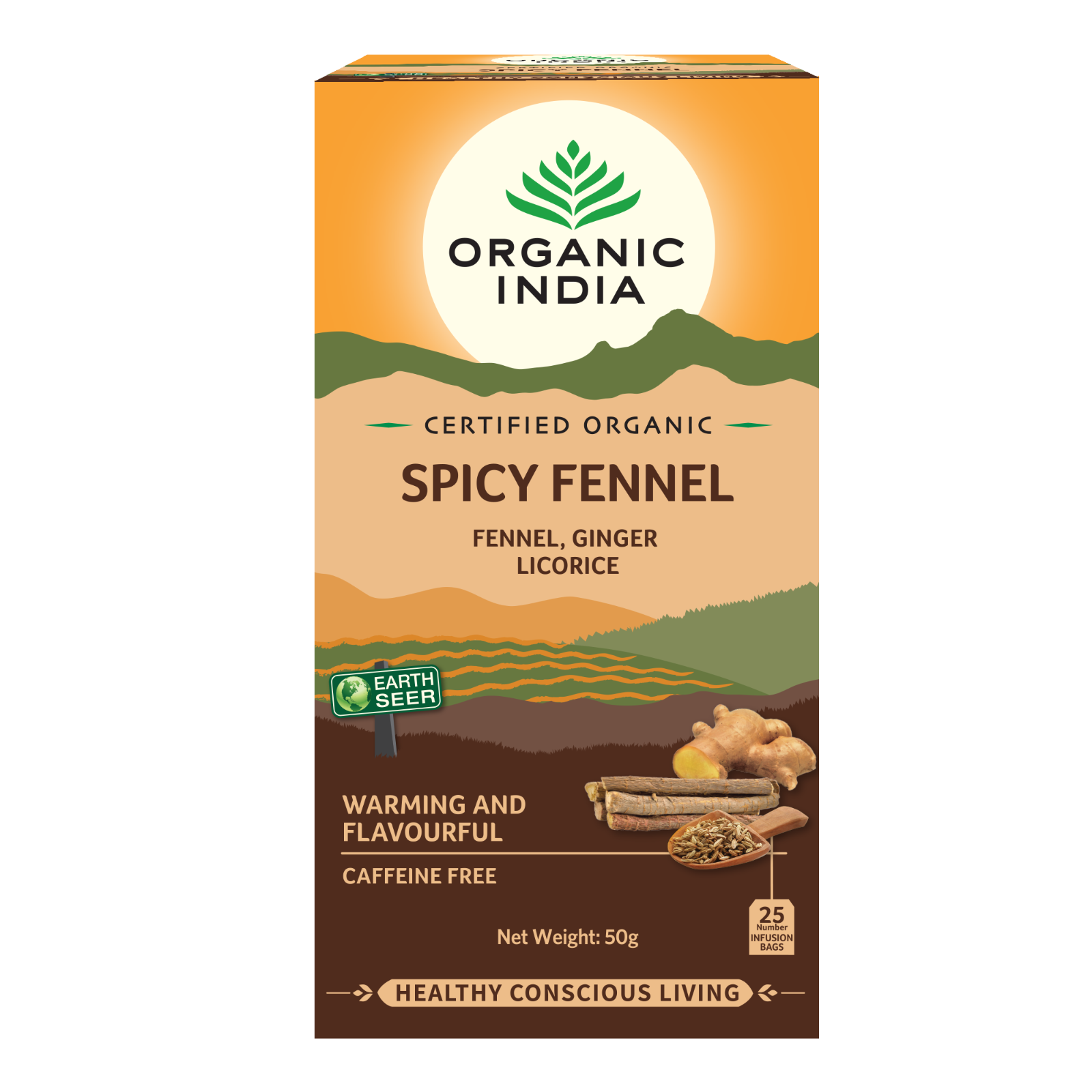 Organic India Spicy Fennel 25 Tea Bags - Pack of 5 FREE SHIPPING