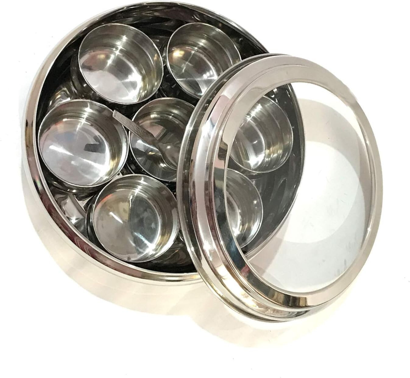 Spice Box Stainless Steel Masala Dabba Spice Container Box with 1 Spoon Clear