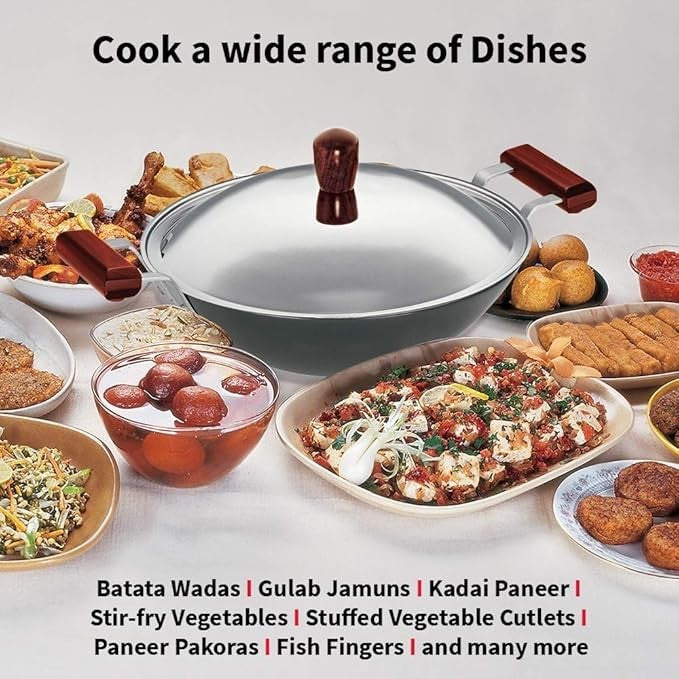 Futura IL23 Induction Compatible Hard Anodised Flat Bottom Deep Fry Pan/Kadhai w