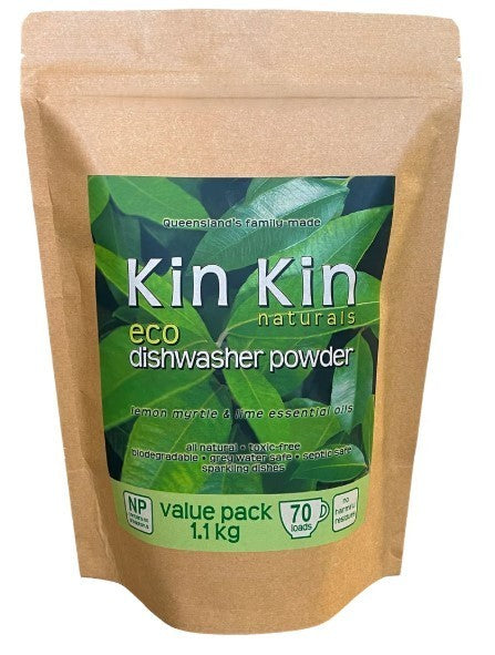 KIN KIN NATURALS Eco Dishwasher Powder Bag - Lemon Myrtle & Lime - 1.1kg
