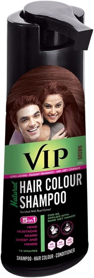 VIP Natural Hair Colour Shampoo, Brown, 180 ml  Free Shipping
