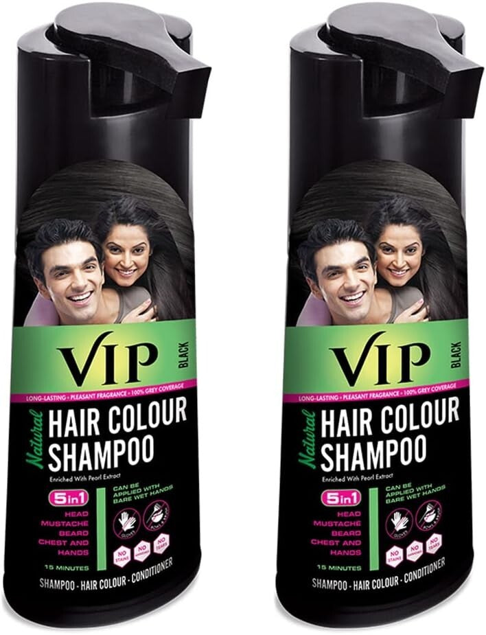 VIP Hair Black Colour Shampoo 2 pack of 180ml each combo pack  Free Shipping
