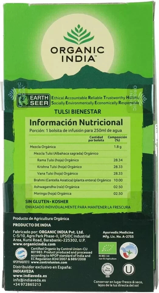 Organic India Wellness Tulsi Tea 25 Teabags - Pack of 5  Free Shipping
