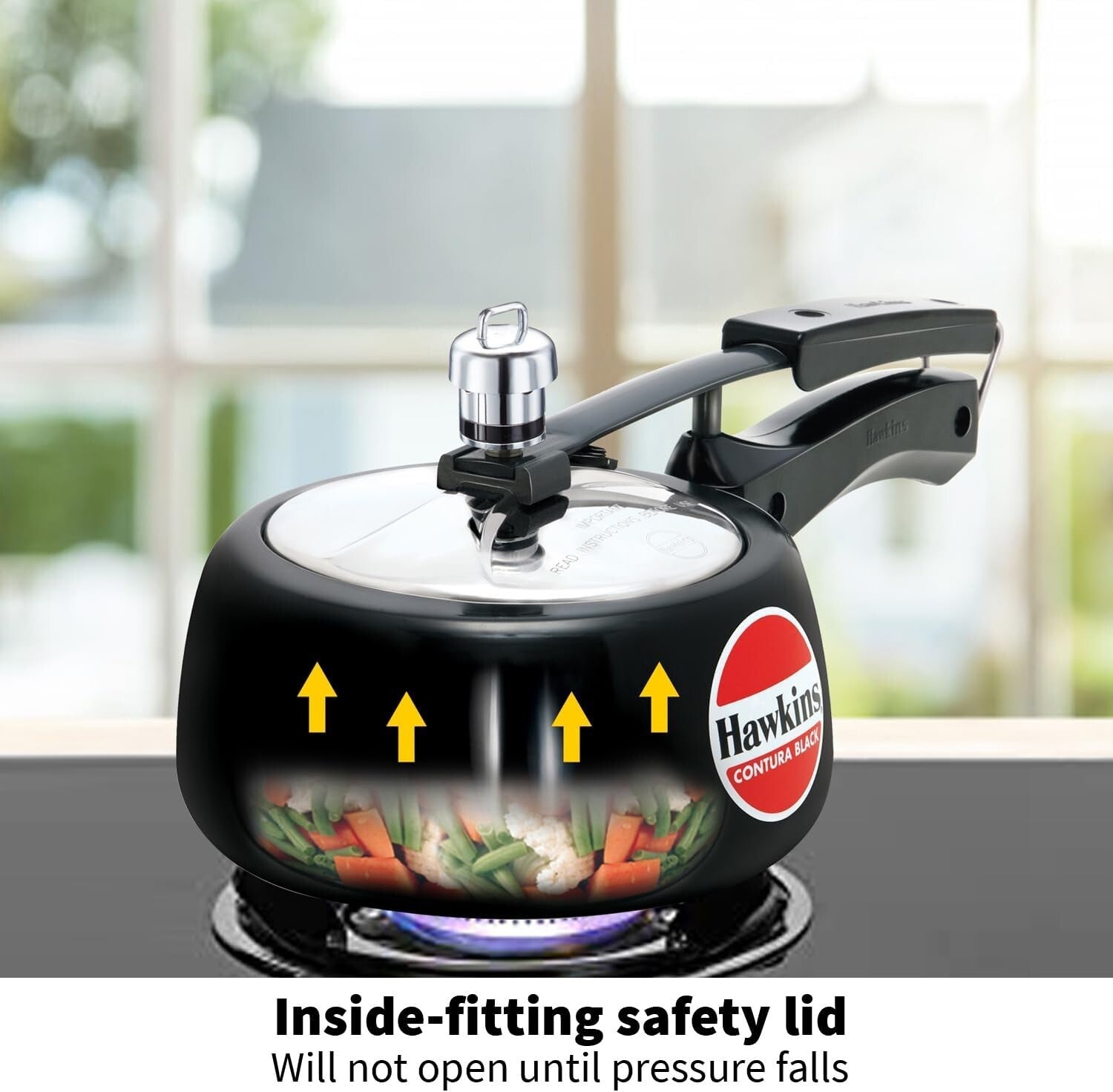Hawkins Contura Pressure Cooker, 1.5 Litre Capacity, Black  Free Shipping