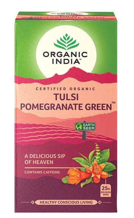 Organic India Tulsi Pomegranate Green 25 Tea Bags  Free Shipping