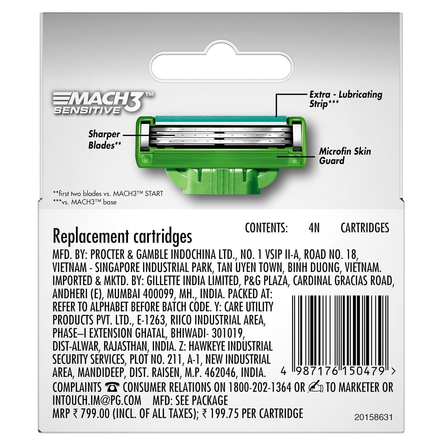 Gillette Mach 3 Sensitive Men's Razor Blade Refill - 4 Pack  Free Shipping