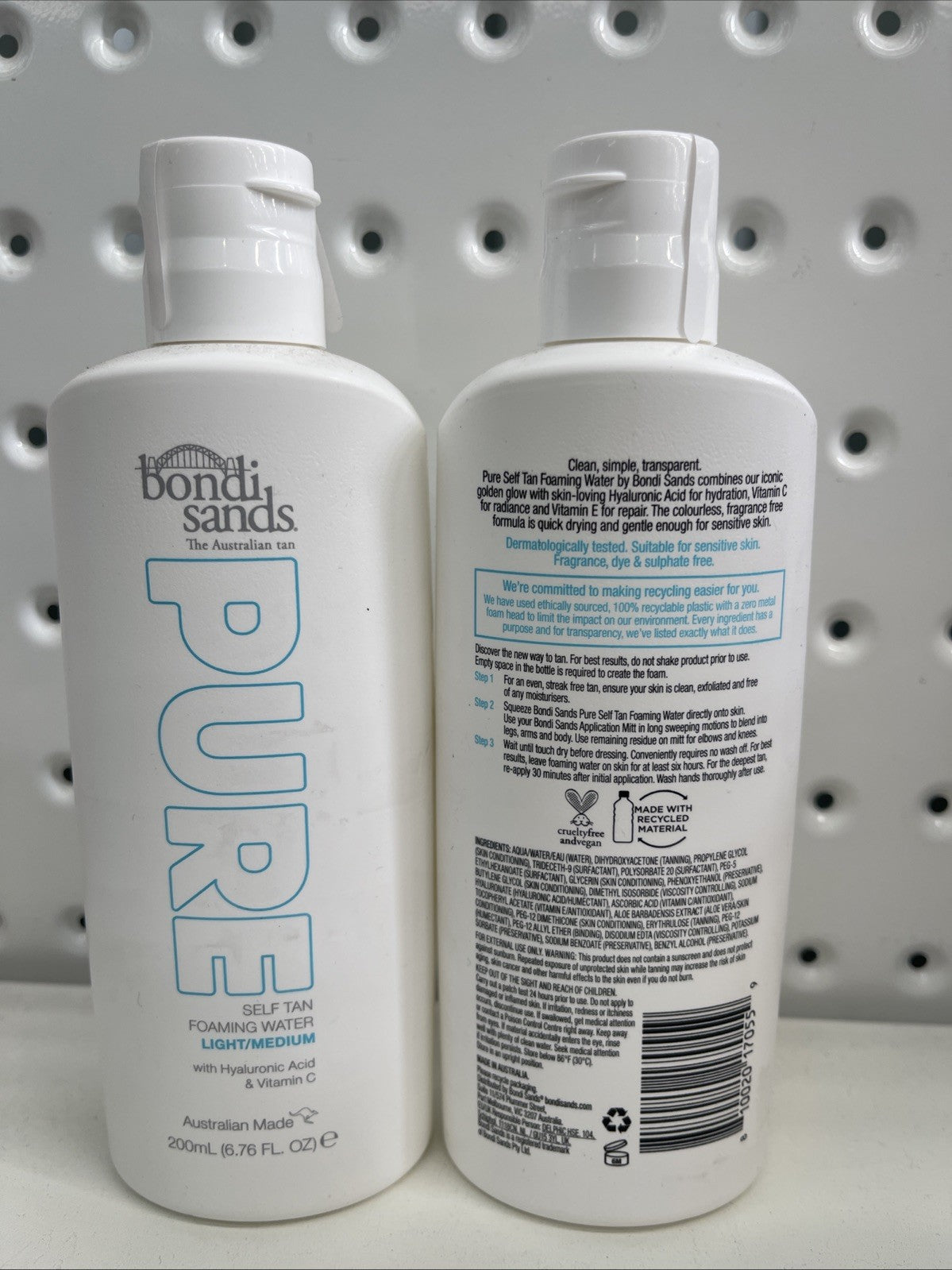 2 x BONDI SANDS 200mL PURE SELF TAN FOAMING WATER LIGHT/MEDIUM Brand New