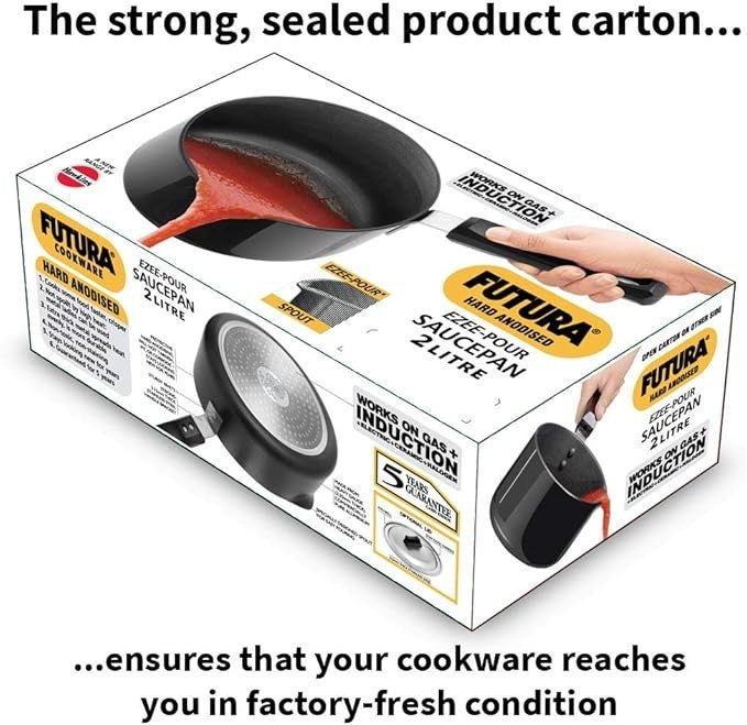 Hawkins Futura Cookware Hard Anodised Ezee Pour Saucepan With LID 2LTR