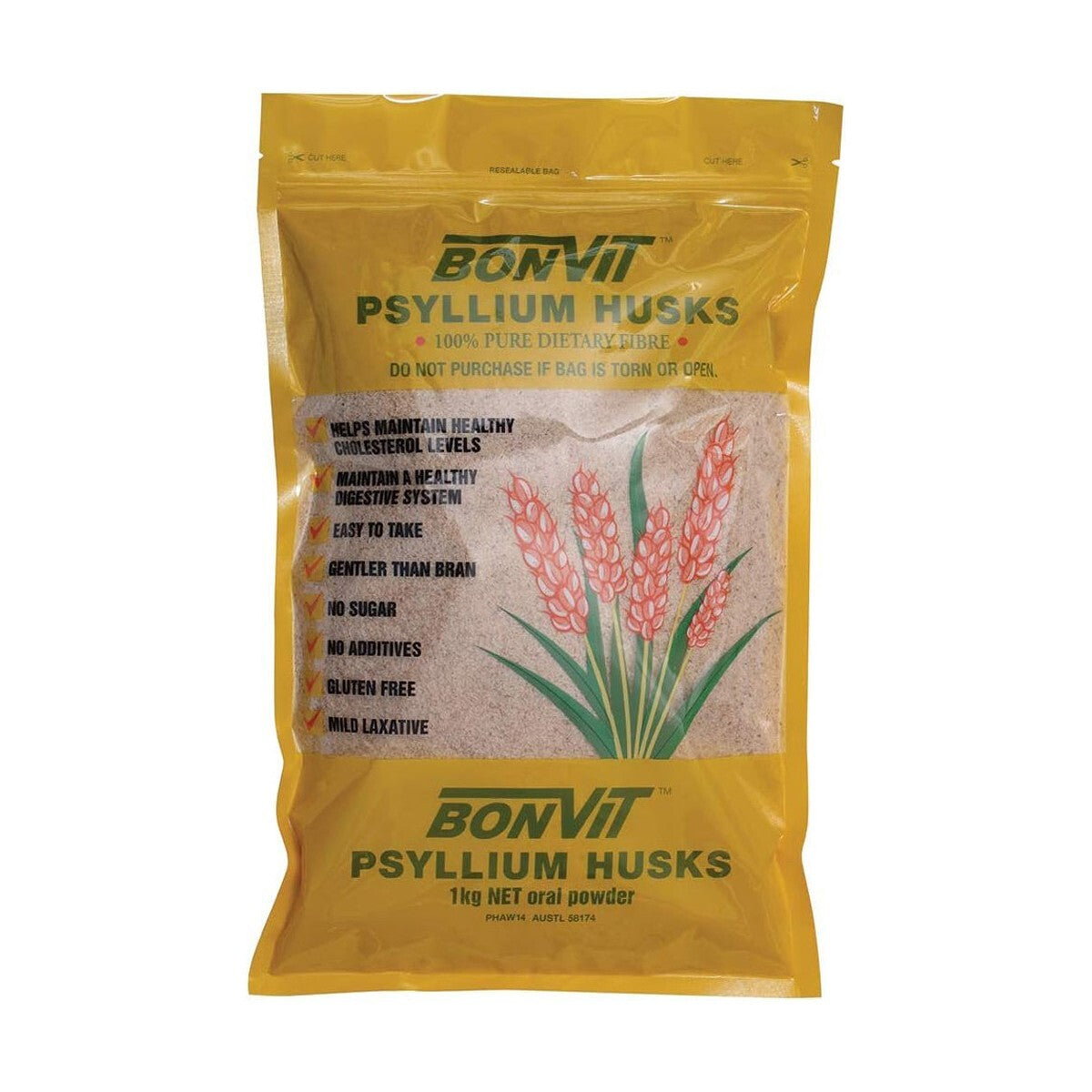 Bonvit Psyllium Husks 1KG Oral Powder 100% Pure Soluble Fibre Constipation