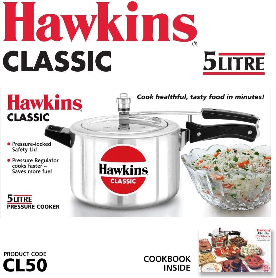 HAWKINS Classic CL50 5-Liter New Improved Aluminum Pressure Cooker, Small,Silver