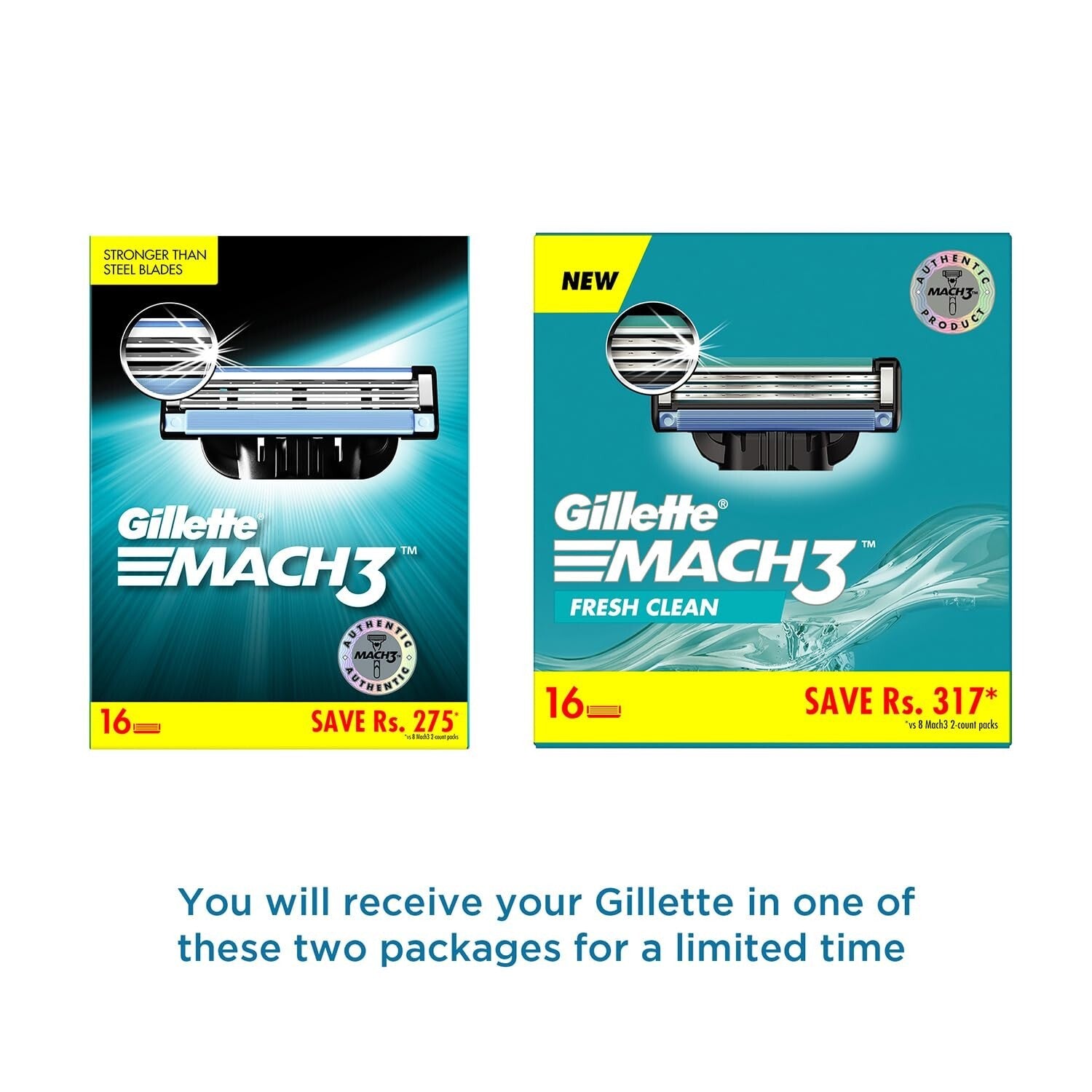 Gillette Mach3 Shaving 3-Bladed Cartridges, Pack Of 16, Men  Free Shipping