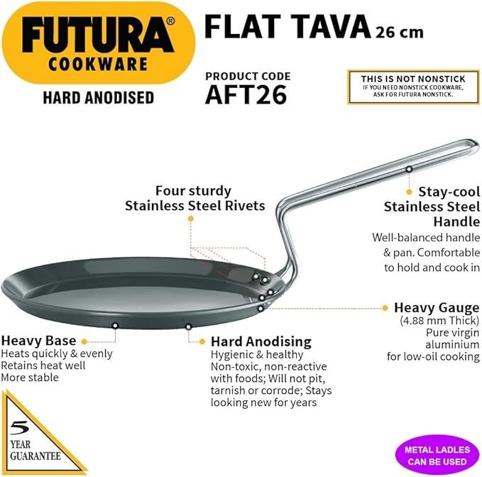 Hawkins Futura Hard Anodised Flat Tava, 26 cm Diameter - FREE SHIPPING