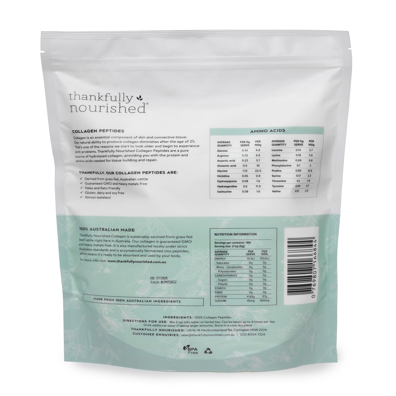 Thankfully Nourished Collagen Peptides 900g Free shipping
