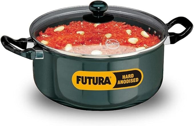 Hawkins Cook-N-Serve Hard Anodised Aluminium Stewpot with Glass Lid, 5 Litre Cap